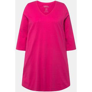 Ulla Popken  T-shirt long, couture décorative, silhouette en A, col V, manches 3/4 