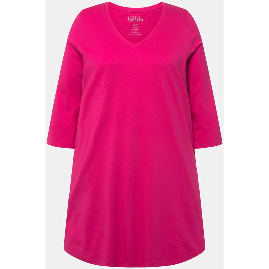 Ulla Popken T-shirt long Coutures décoratives Silhouette en A Col V Manches 3/4  