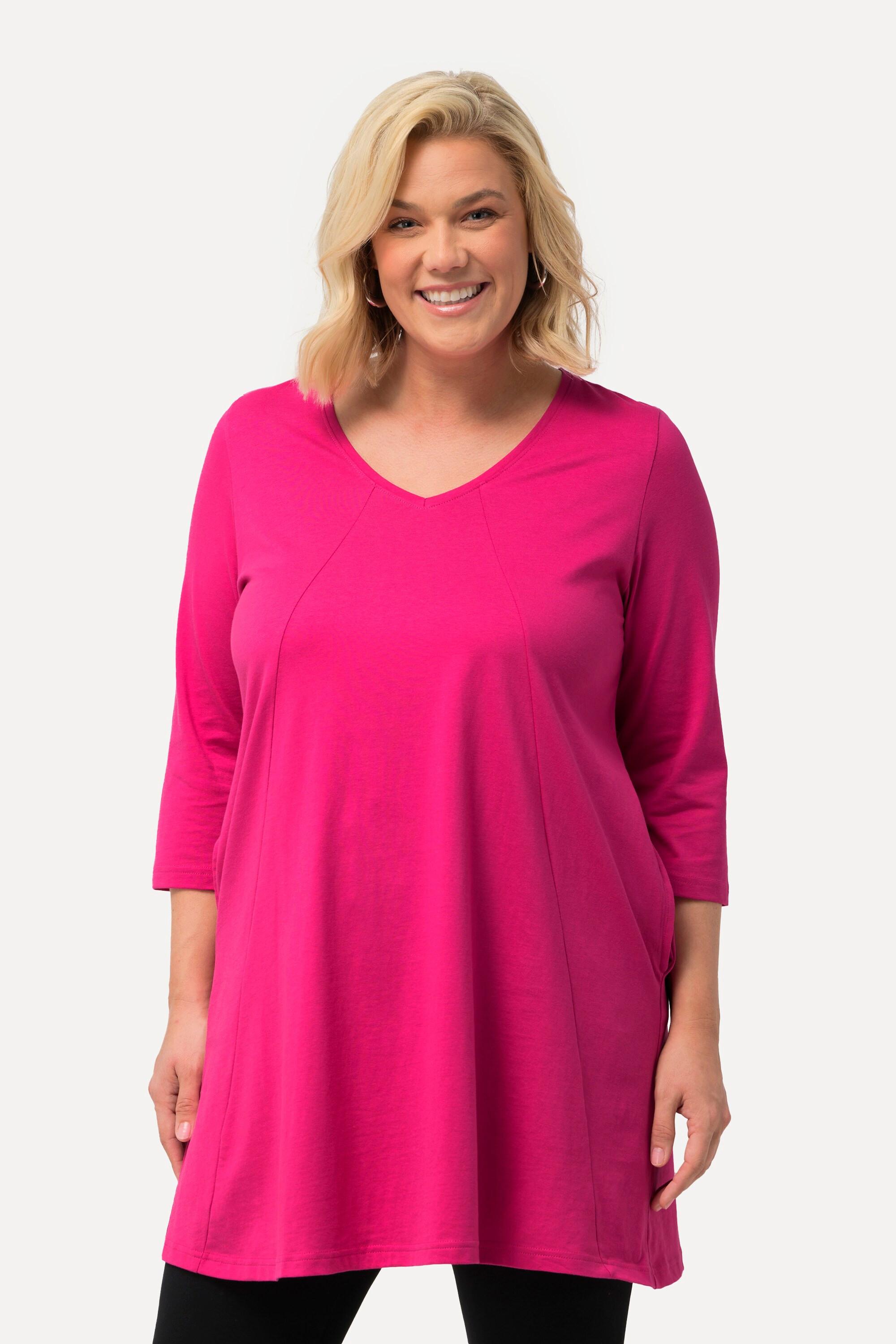 Ulla Popken  Longshirt, Ziernähte, A-Linie, V-Ausschnitt, 3/4-Arm 