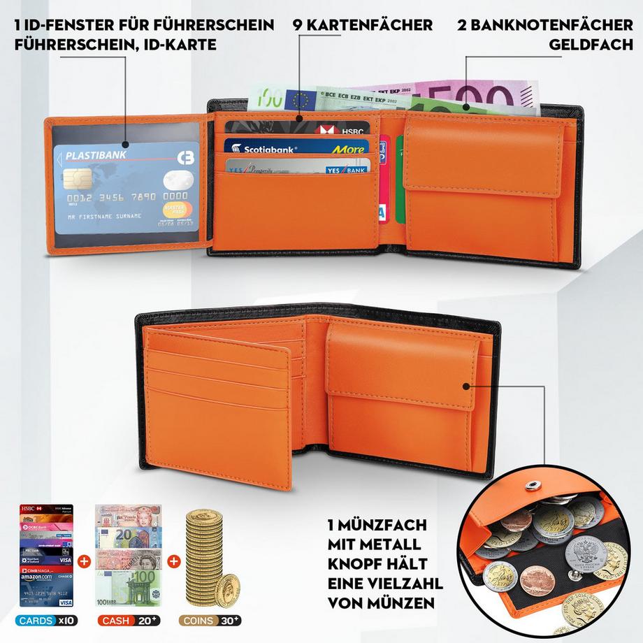 Only-bags.store Geldbörse aus echtem Leder mit RFID-Schutz & Münzfach  
