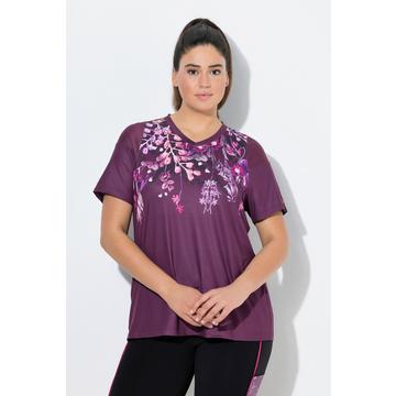 T-shirt technique à manches courtes et col en V, empiècements en mesh