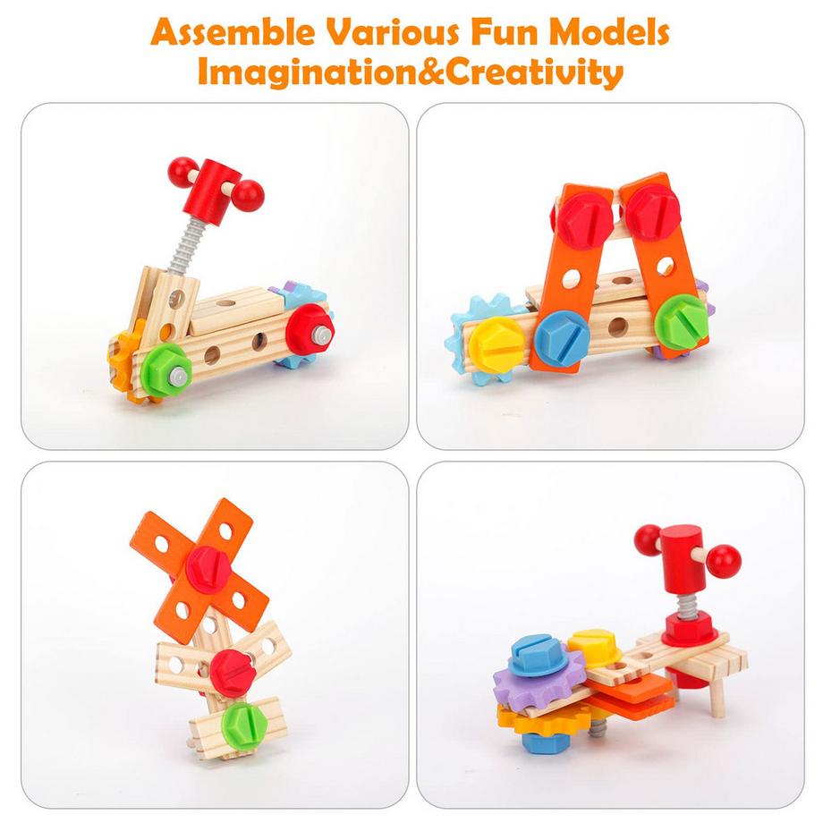 Activity-board  Boîte à outils en bois pour enfants, 29 pièces, kit de construction en bois pour enfants, boîte à outils DIY 