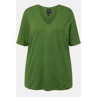 Ulla Popken  T-shirt con texture, taschino, scollo a V e mezze maniche 