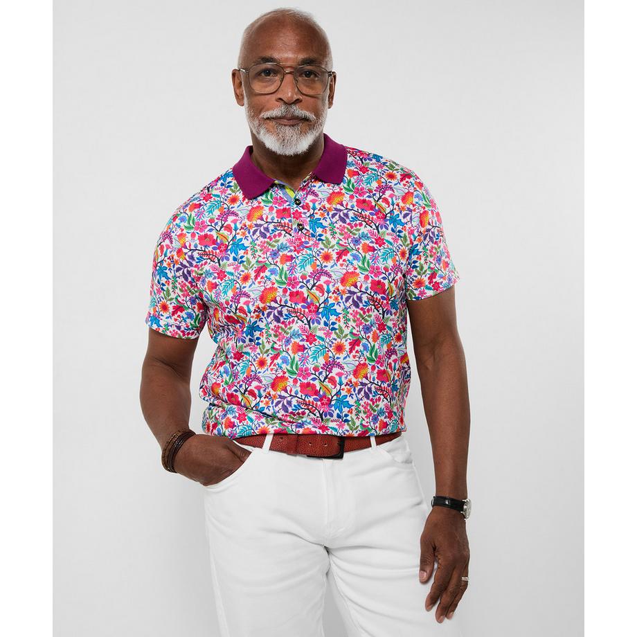 Poloshirt mit Blumenmuster und Kontrastkragen