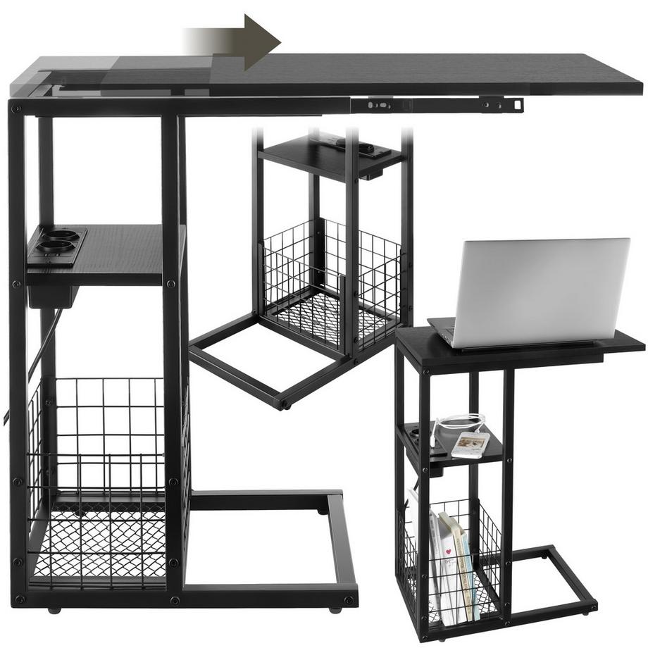 Laptop-Beistelltisch Rhea integrierte Ladestation mit USB- und AC-Anschluss, verschiebbare Tischplatte Holz und Stahl