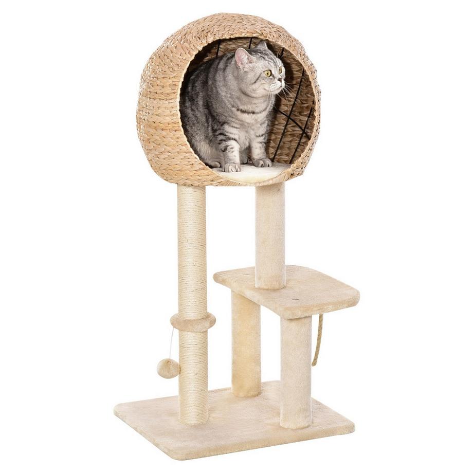 Arbre À Chat Arbre À Chat Meubles Pour Chaton Avec Boule De Grotte Pour Chat Jouet En Peluche Douce En Sisal Beige Hauteur 100 Cm