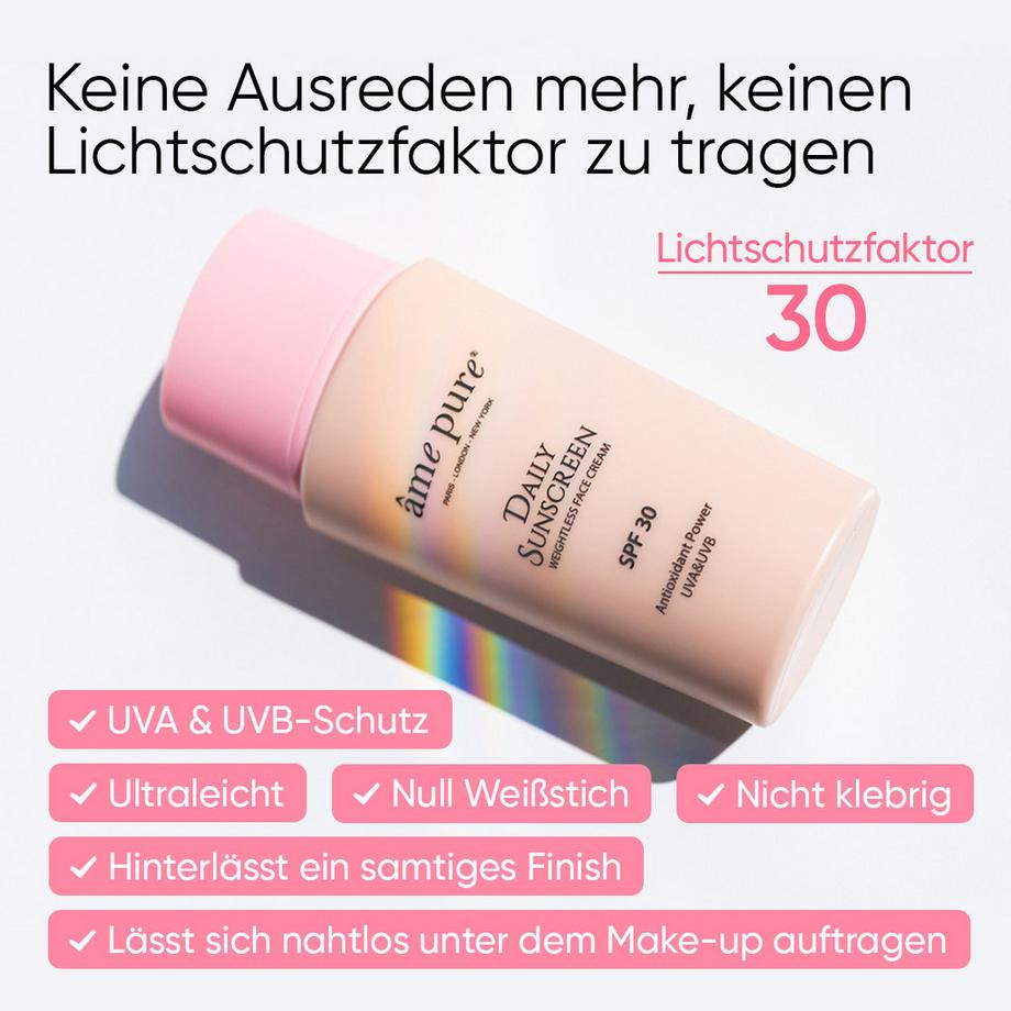 âme pure  Daily Sunscreen | Crème solaire SPF30 - Protection solaire anti-âge UVA/UVB pour le visage 