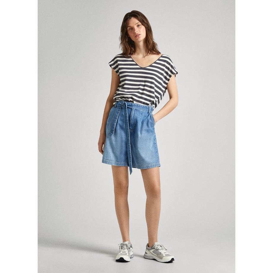 Pepe Jeans London Khloe Gestreiftes V-Ausschnitt T-Shirt  