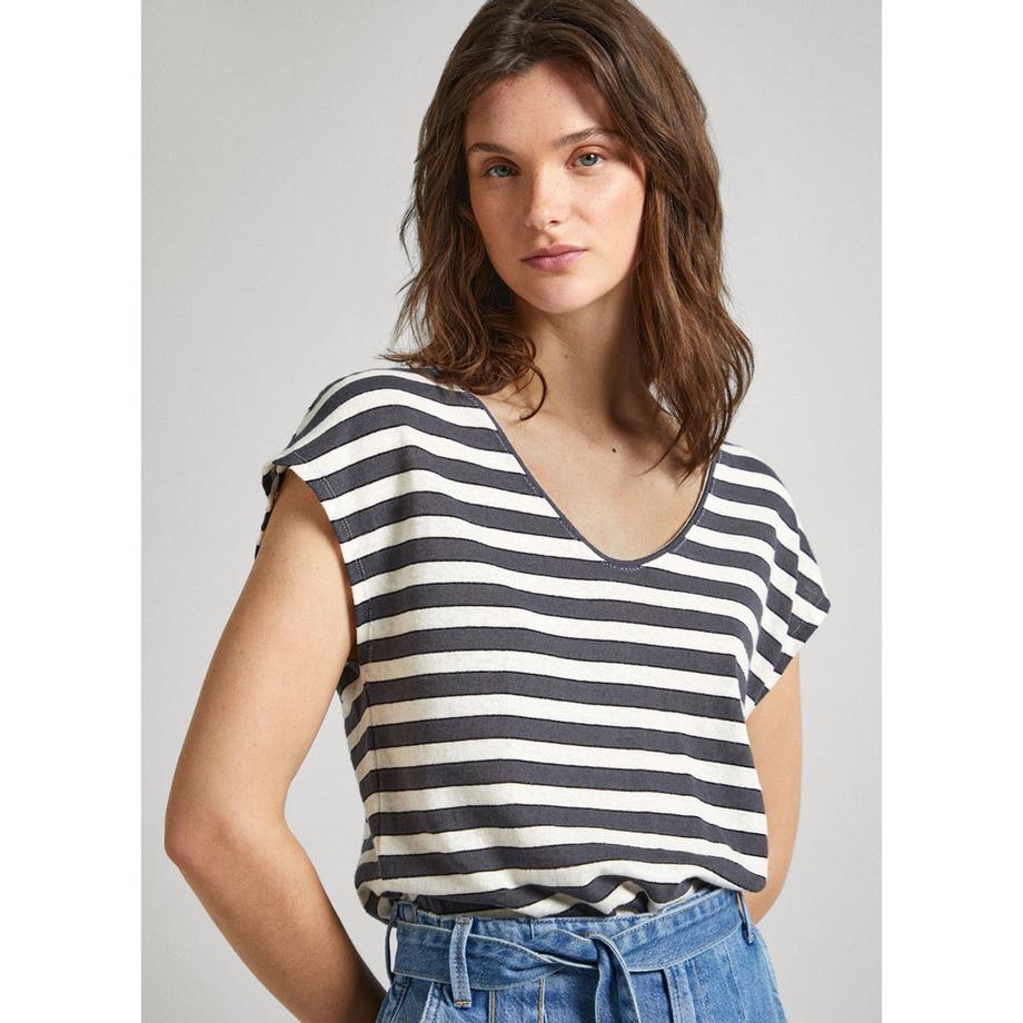 Pepe Jeans London Khloe Gestreiftes V-Ausschnitt T-Shirt  
