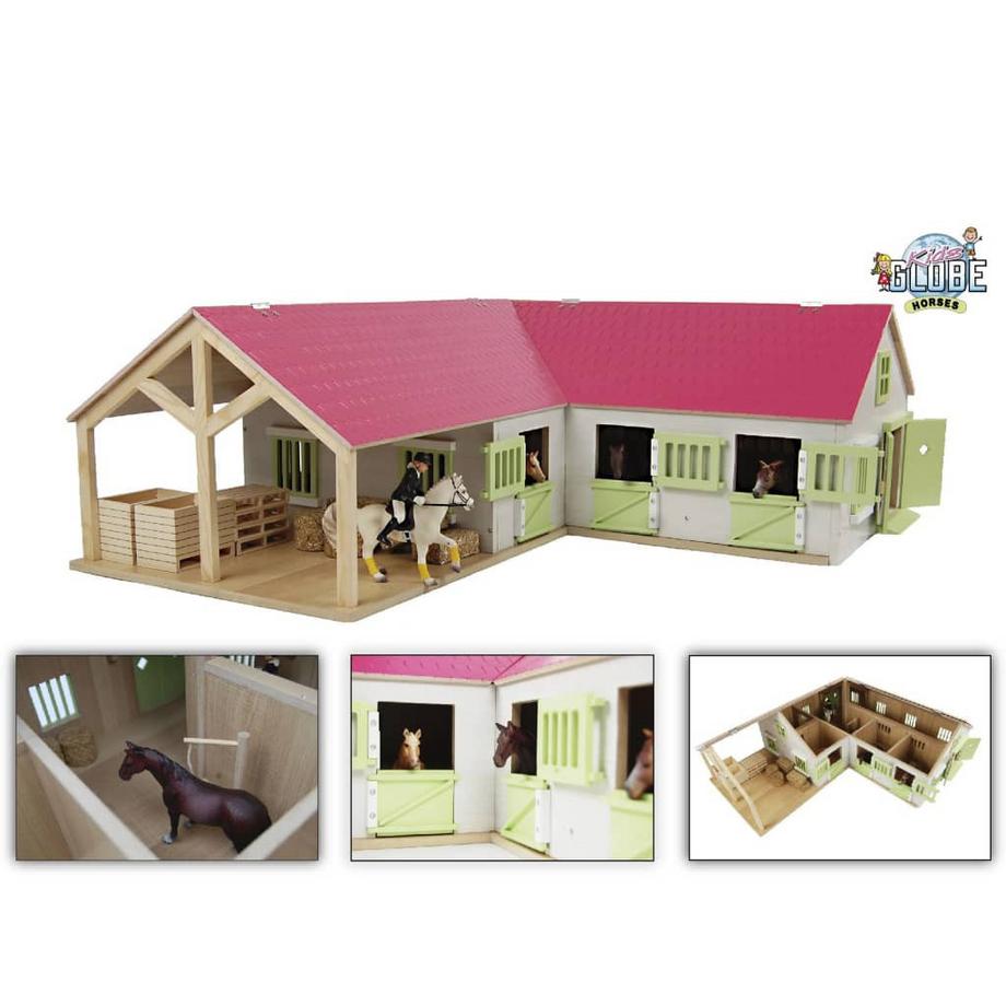 Kids Globe Farming  Farming Pferdehof mit 4 Boxen (1:24) Rosa 