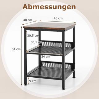 Northix Table d'appoint à 3 niveaux avec structure en métal et 2 étagères grillagées, table de chevet carrée design industriel  