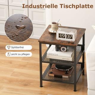 Northix Table d'appoint à 3 niveaux avec structure en métal et 2 étagères grillagées, table de chevet carrée design industriel  