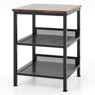 Northix Table d'appoint à 3 niveaux avec structure en métal et 2 étagères grillagées, table de chevet carrée design industriel  
