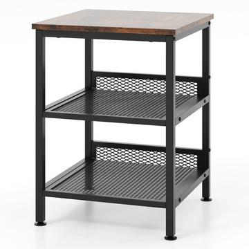 Table d'appoint à 3 niveaux avec structure en métal et 2 étagères grillagées, table de chevet carrée design industriel