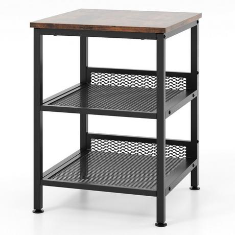 Northix Table d'appoint à 3 niveaux avec structure en métal et 2 étagères grillagées, table de chevet carrée design industriel  