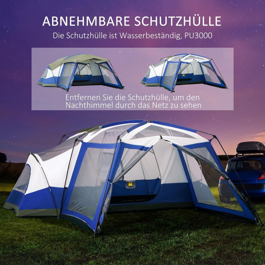 Northio  Camping Zelt Für 6-8 Personen Familienzelt Mit Vorraum, 2 Fenster, Kuppelzelt, Pu3000Mm, Blau, 518X487X237Cm 