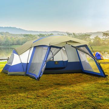 Tente De Camping Pour 6 À 8 Personnes, Tente Familiale Avec Vestibule, 2 Fenêtres, Tente Dôme, Pu3000 Mm, Bleu, 518 X 487 X 237 Cm