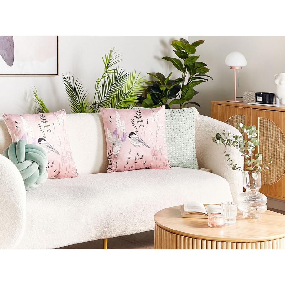 Beliani Dekokissen 2er Set aus Samtstoff Modern CYCLAMEN  