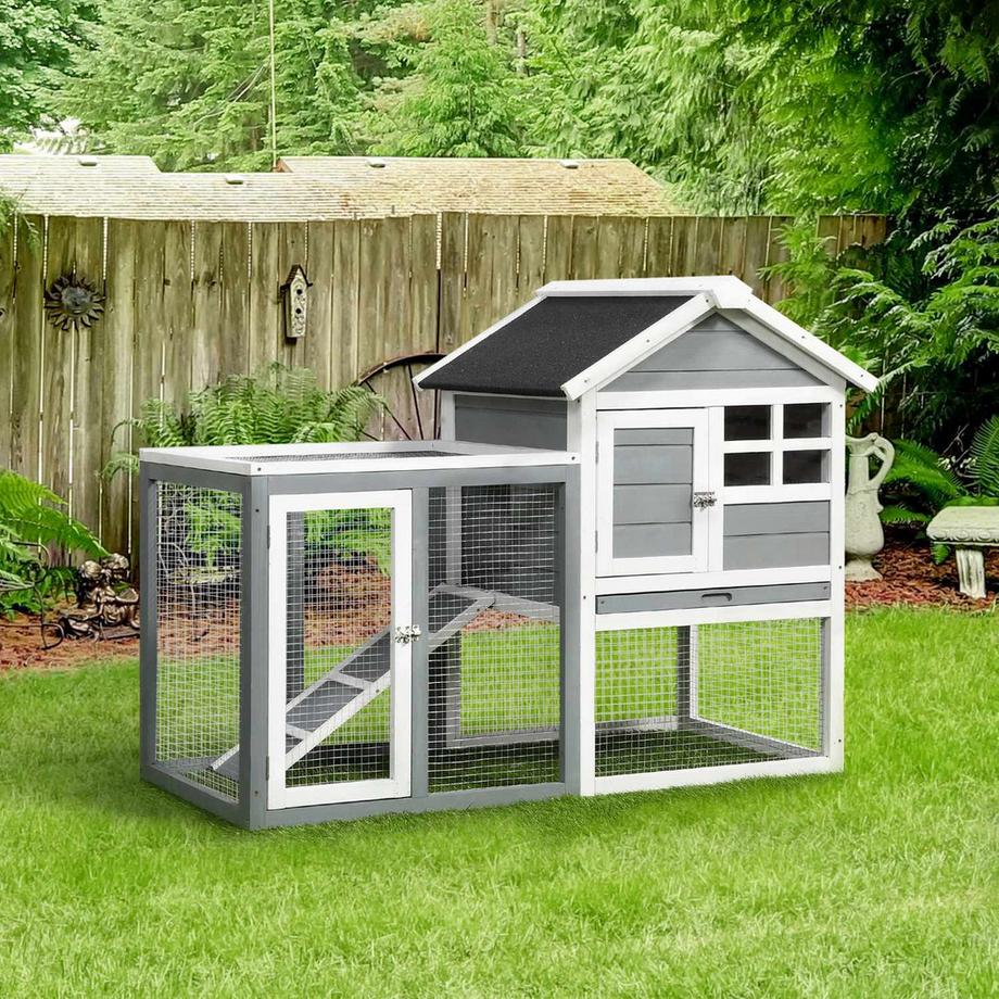 Northio Kaninchenstall Kleintierstall 122X62,6X92Cm Kleintierhaus Zwergkaninchenstall Herausnehmbare Bodenwanne Und Rampe  