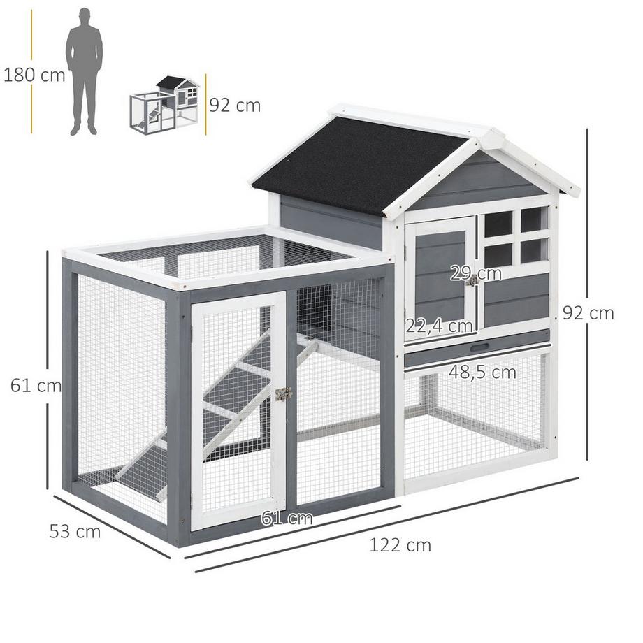Northio Kaninchenstall Kleintierstall 122X62,6X92Cm Kleintierhaus Zwergkaninchenstall Herausnehmbare Bodenwanne Und Rampe  