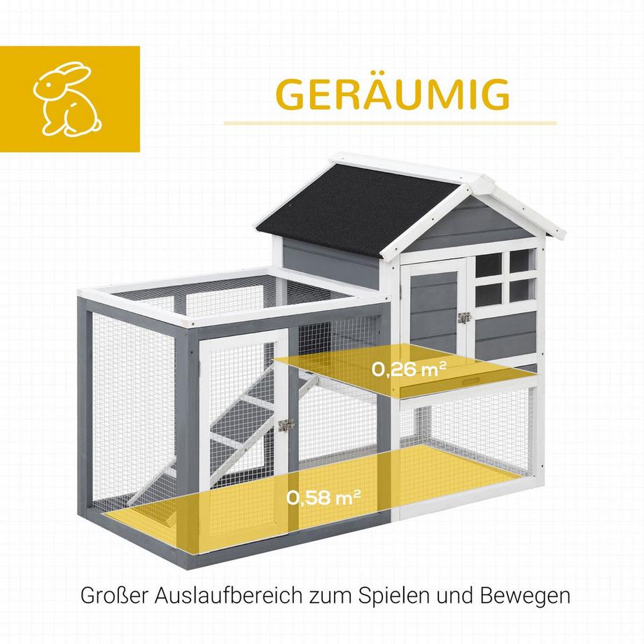 Northio Kaninchenstall Kleintierstall 122X62,6X92Cm Kleintierhaus Zwergkaninchenstall Herausnehmbare Bodenwanne Und Rampe  