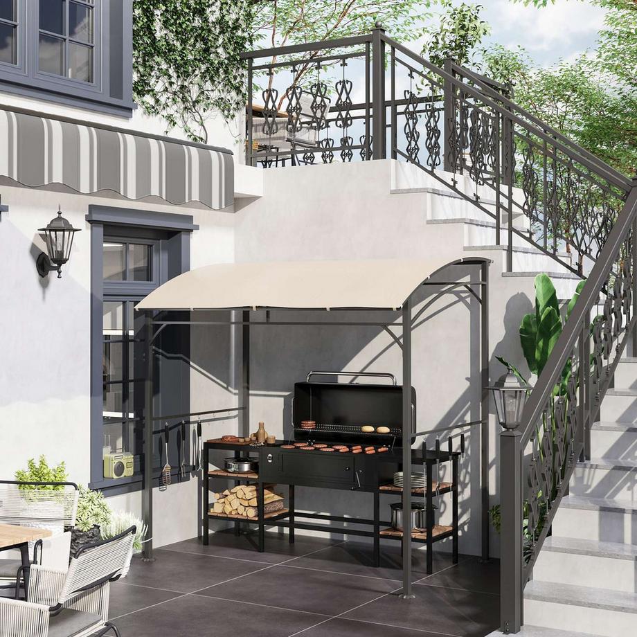 Northio Grillpavillon, Grillüberdachung, Regenschutz Mit Uv-Beständig, Gartenpavillon Mit Haken, Stahlrahmen, Polyester, Beige, 215 X 150 X 220 Cm  