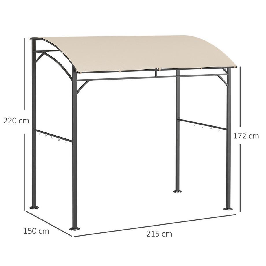 Northio Grillpavillon, Grillüberdachung, Regenschutz Mit Uv-Beständig, Gartenpavillon Mit Haken, Stahlrahmen, Polyester, Beige, 215 X 150 X 220 Cm  