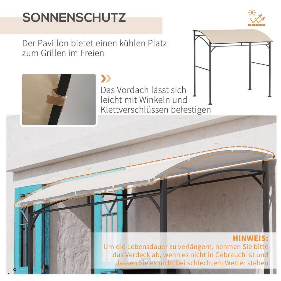Northio Grillpavillon, Grillüberdachung, Regenschutz Mit Uv-Beständig, Gartenpavillon Mit Haken, Stahlrahmen, Polyester, Beige, 215 X 150 X 220 Cm  