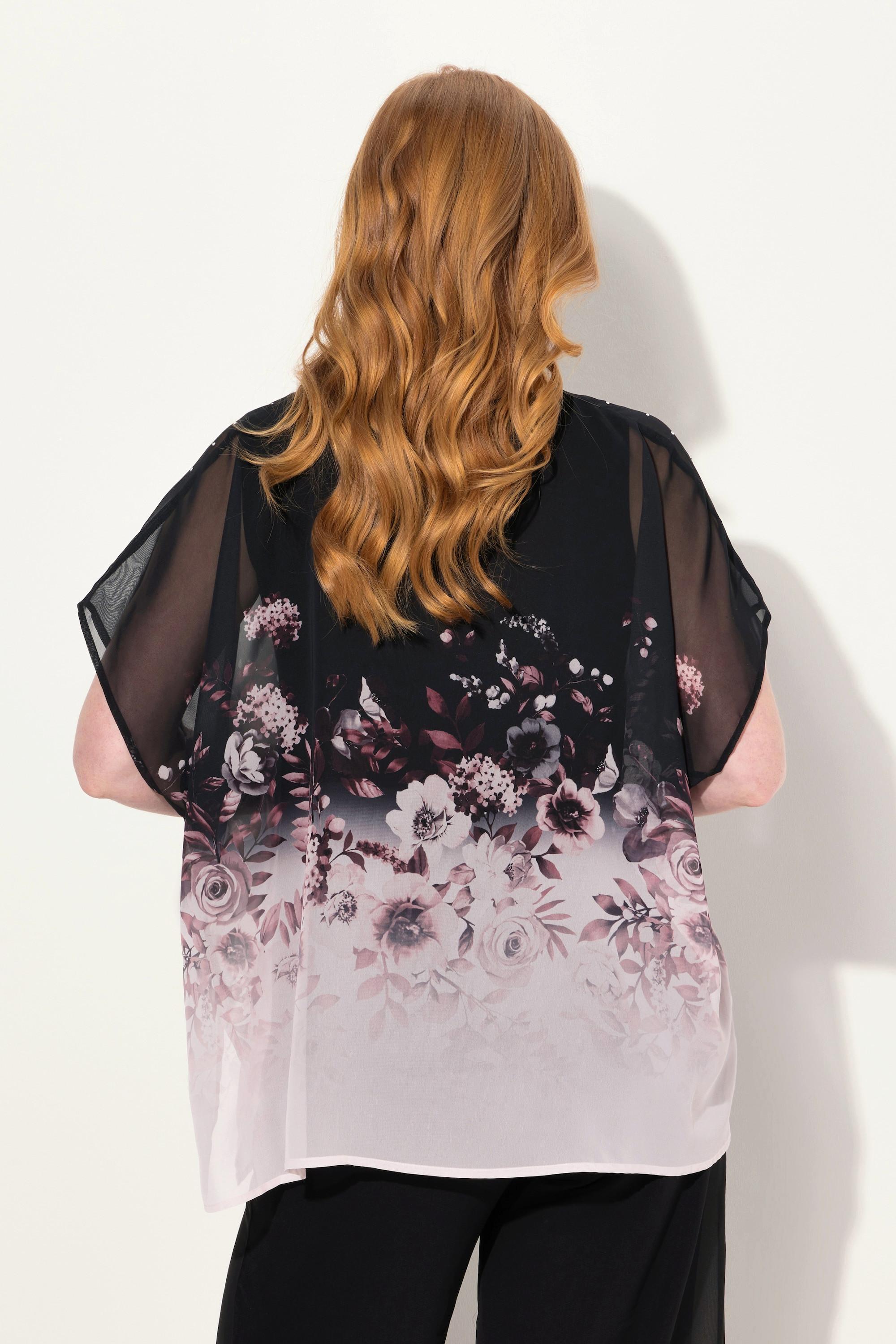 Ulla Popken Blouse Oversize en Chiffon à Fleurs  