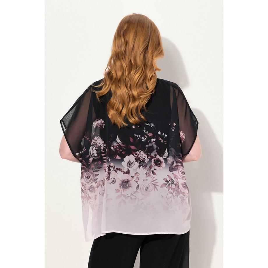 Ulla Popken Oversized Chiffon Blusenshirt mit Blüte  