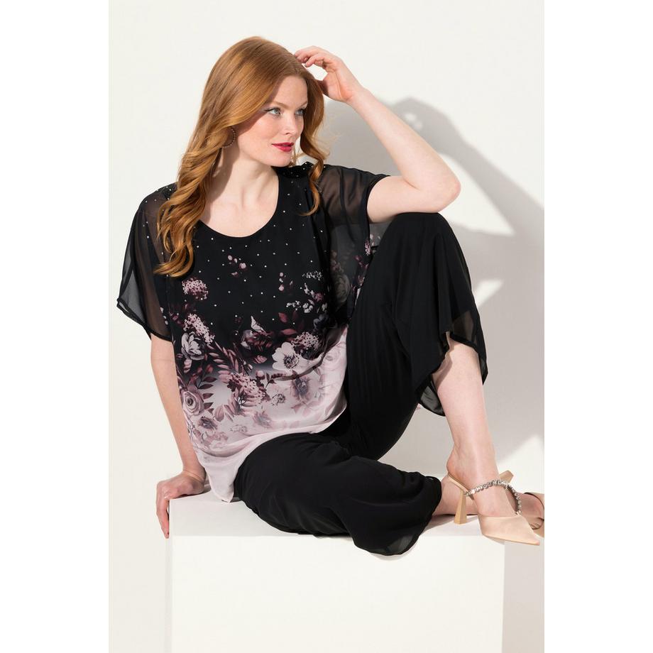 Ulla Popken Oversized Chiffon Blusenshirt mit Blüte  