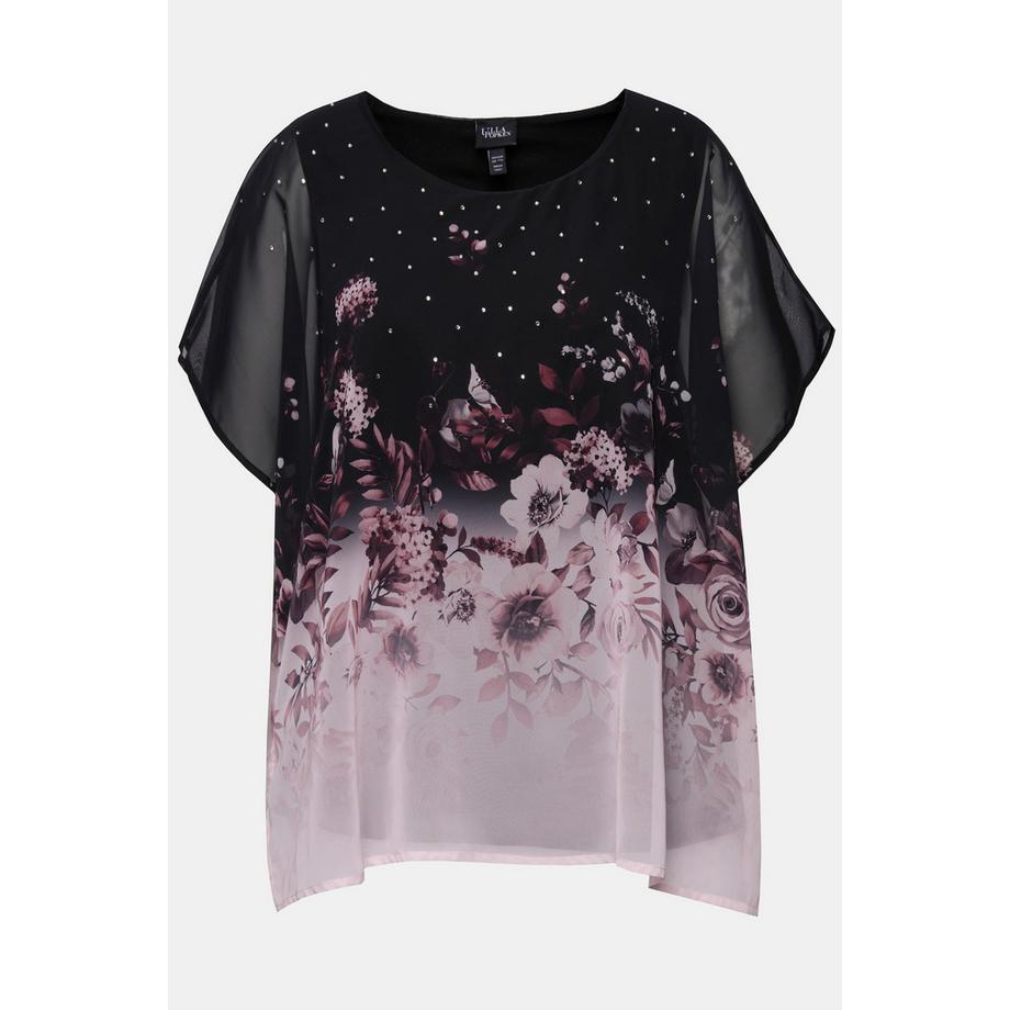 Ulla Popken Oversized Chiffon Blusenshirt mit Blüte  