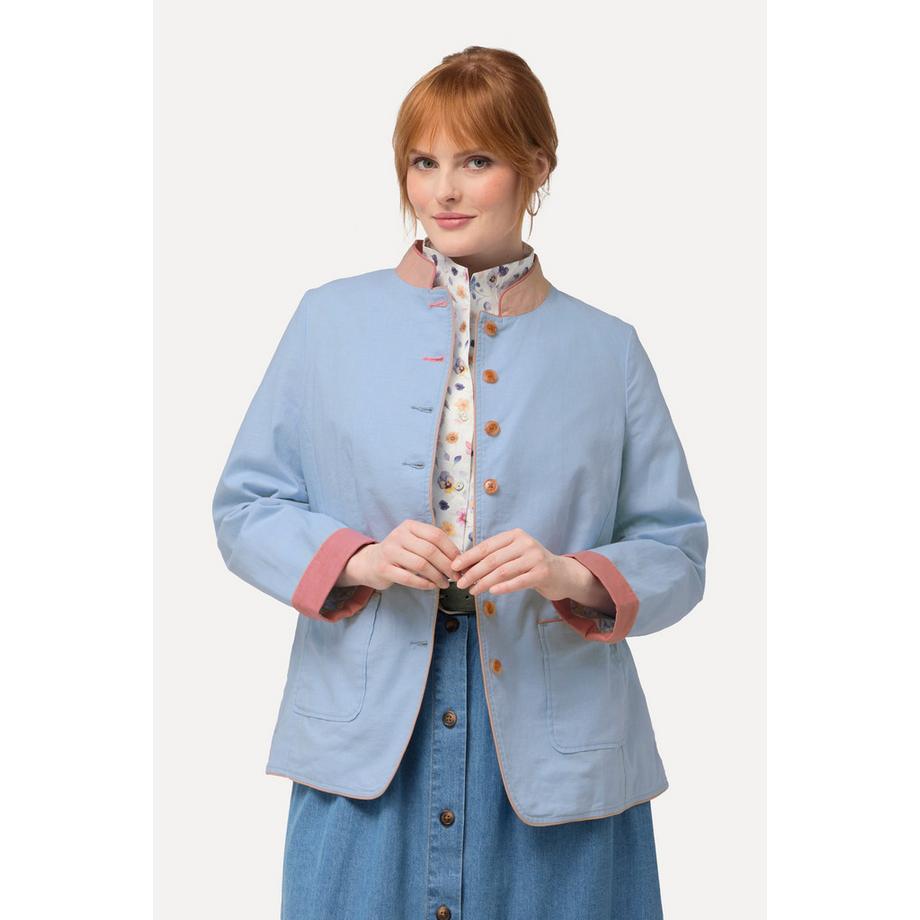 Ulla Popken Veste Janker Lin Mélangé Col Montant Doublure Imprimée  