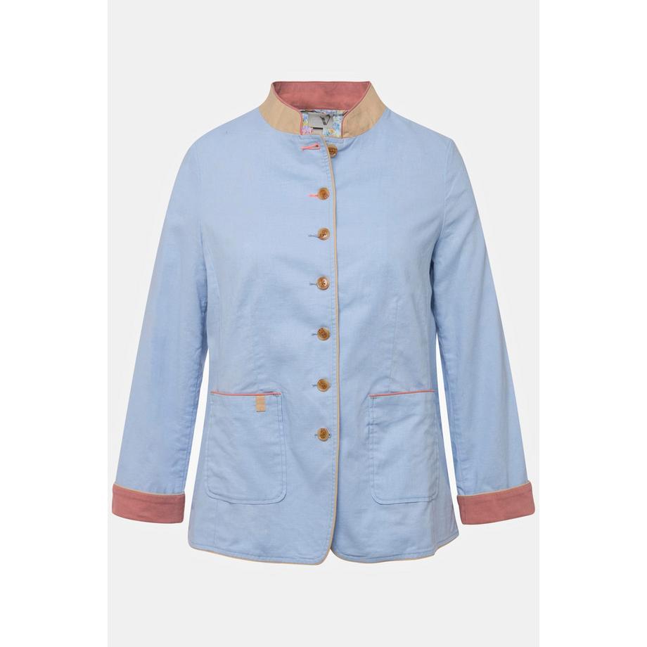 Ulla Popken Veste Janker Lin Mélangé Col Montant Doublure Imprimée  