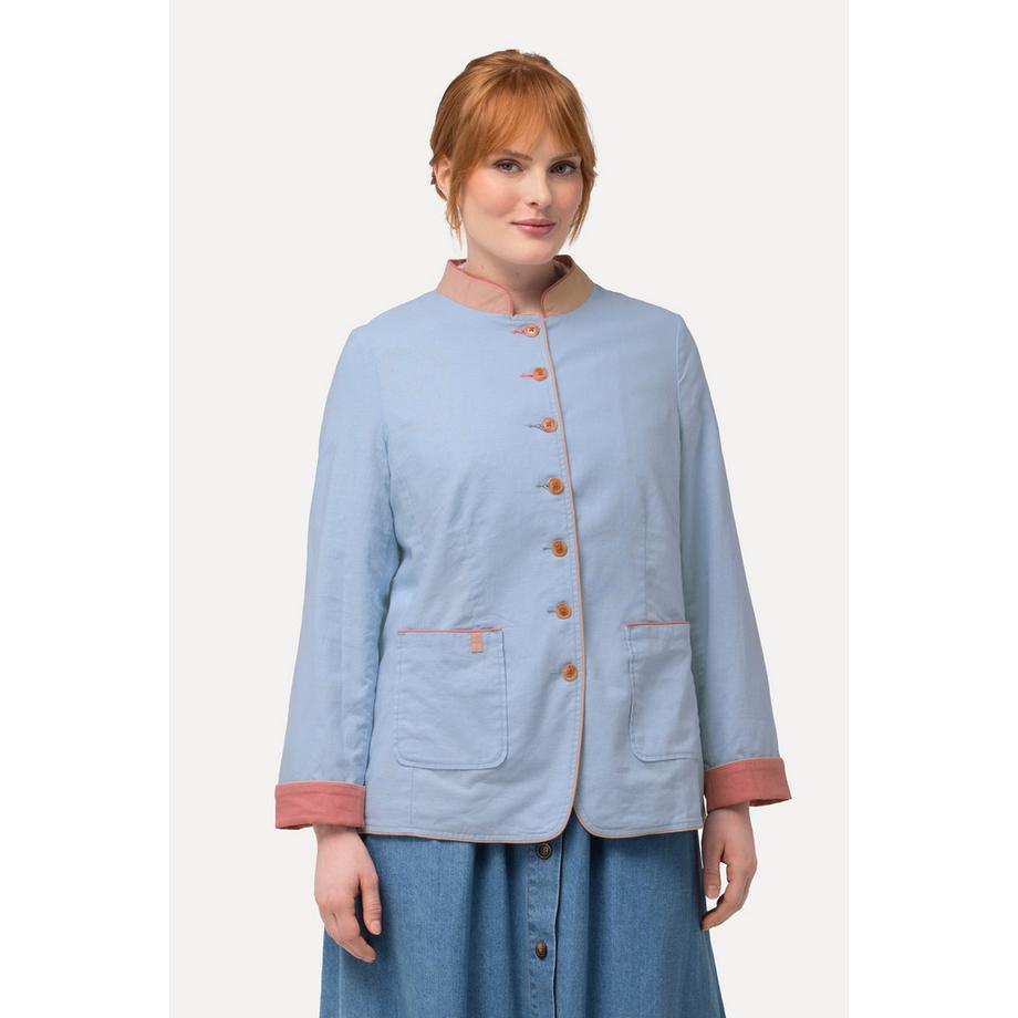 Ulla Popken Veste Janker Lin Mélangé Col Montant Doublure Imprimée  