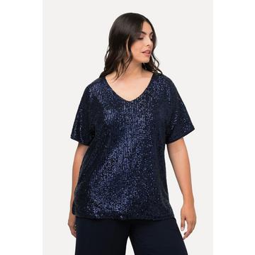 Pailletten-Shirt, Oversized, V-Ausschnitt, Halbarm