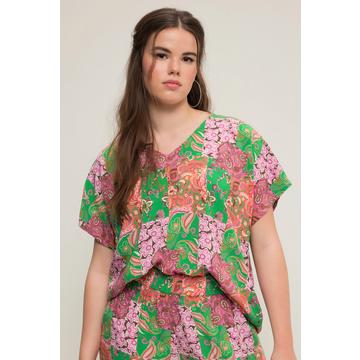 Blouse oversized à encolure en V, mélange d'imprimés