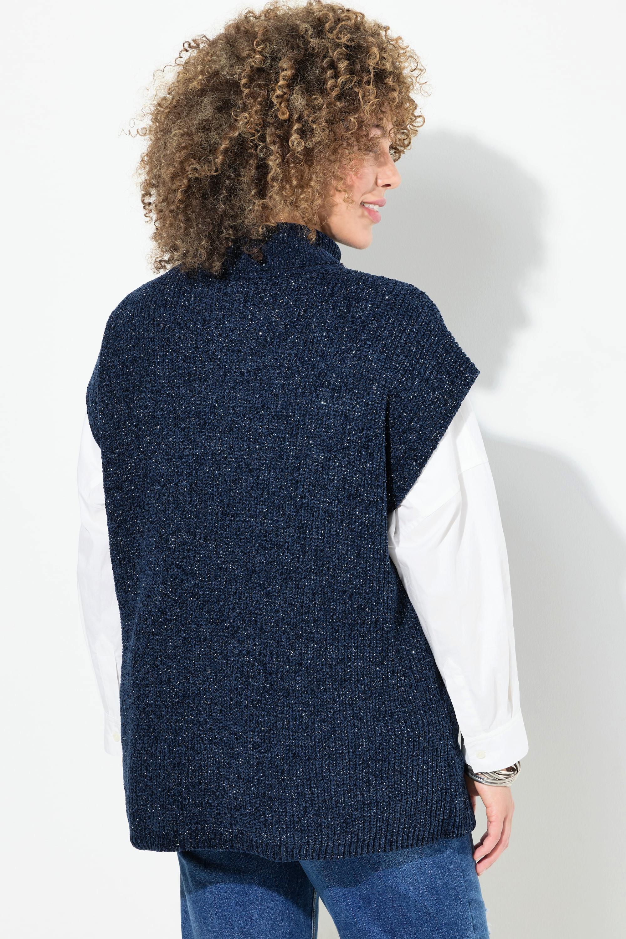 Ulla Popken Pull Col Roulé Paillettes Manches Courtes  