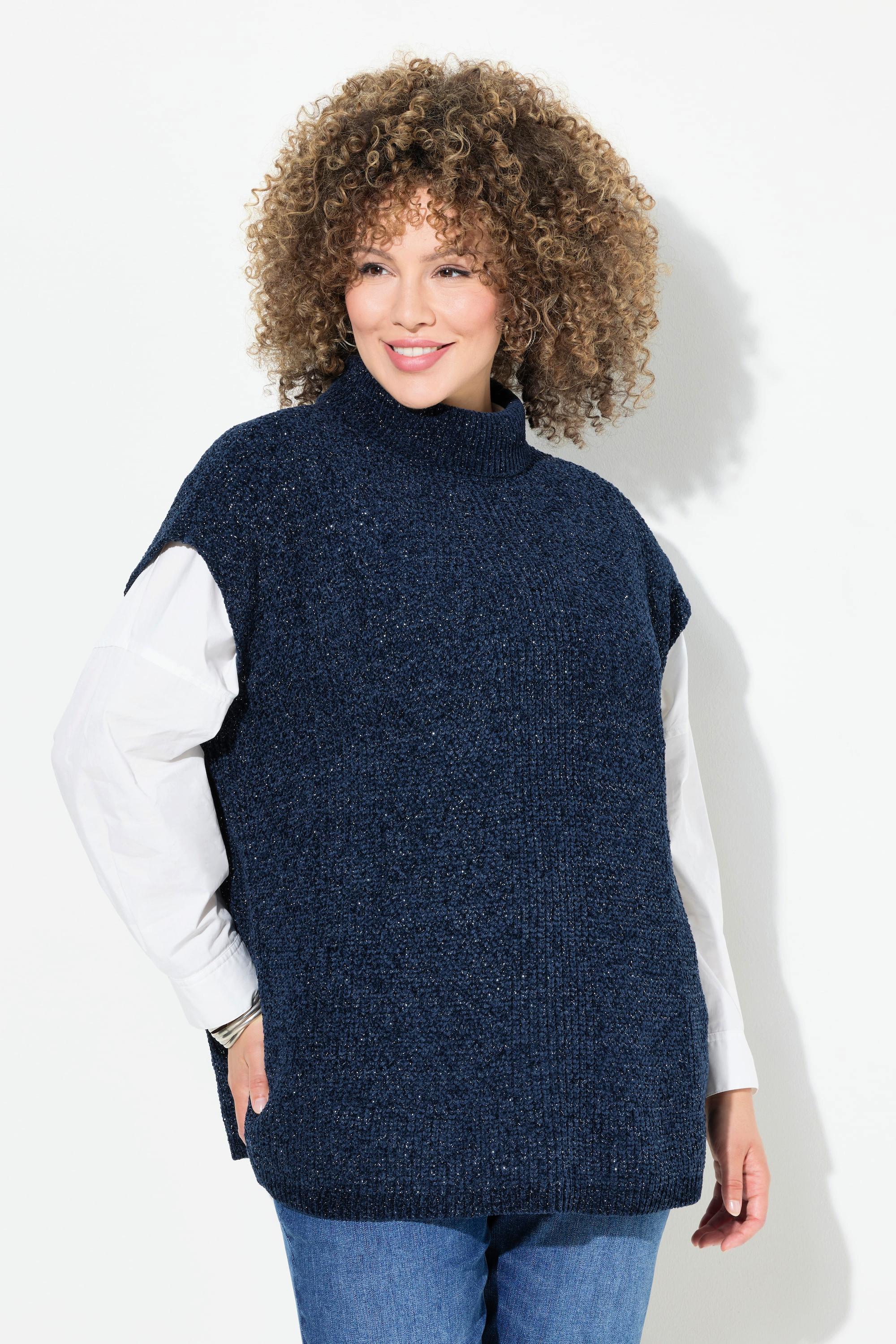 Ulla Popken Pull Col Roulé Paillettes Manches Courtes  