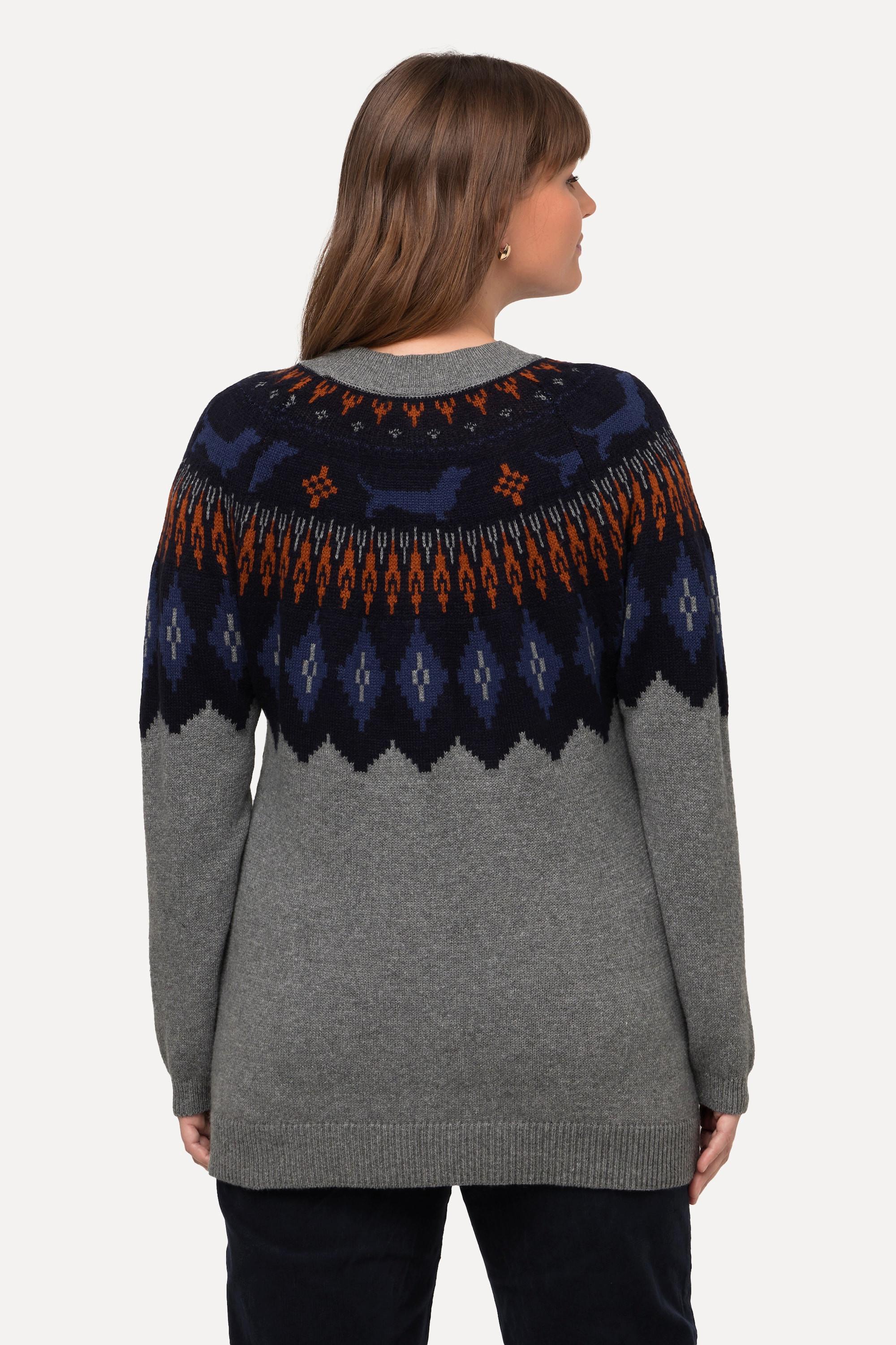 Ulla Popken  Norweger-Pullover, Zopfmuster, Rundhals, Langarm 