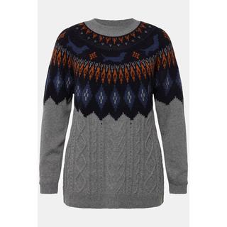 Ulla Popken  Norweger-Pullover, Zopfmuster, Rundhals, Langarm 