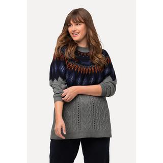 Ulla Popken  Norweger-Pullover, Zopfmuster, Rundhals, Langarm 