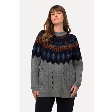 Pullover norvegese con trecce, scollo a girocollo e maniche lunghe