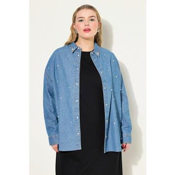 Chemisier en jean oversized avec perles fantaisie et manches longues