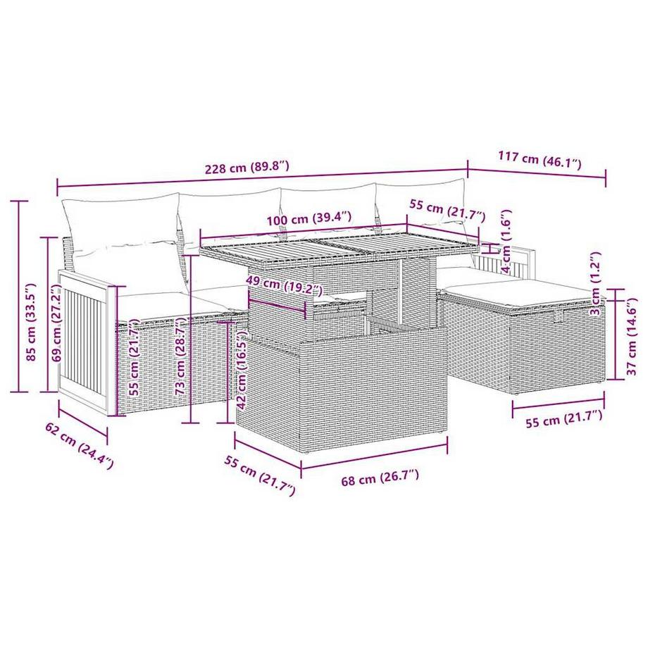 VidaXL Ensemble de canapés de jardin rotin synthétique  