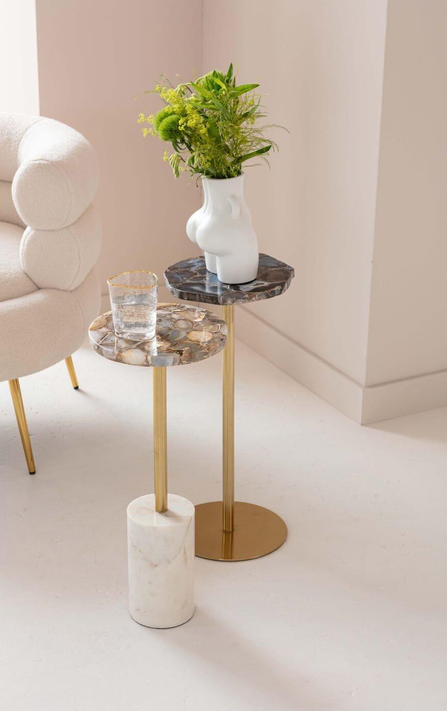 KARE Design Table d'appoint Agate Base blanche ronde 25  