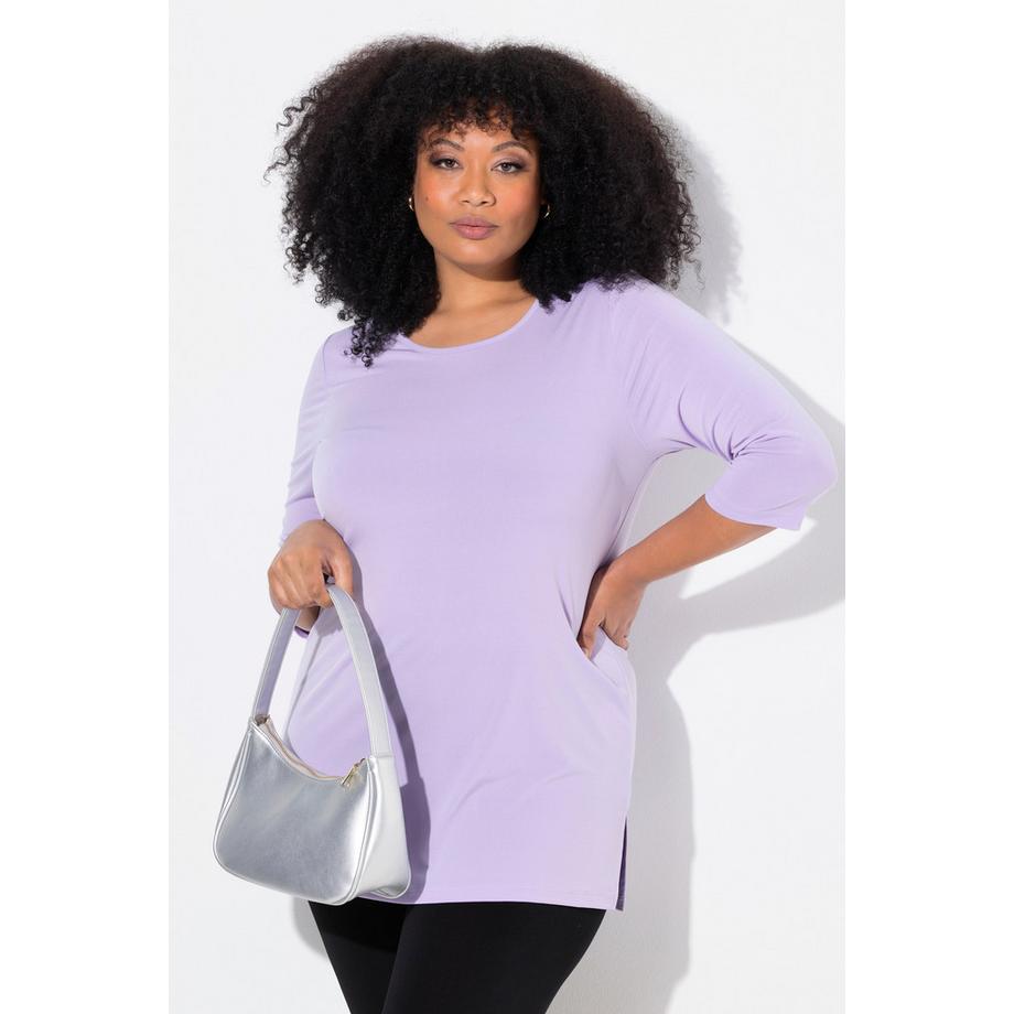 Ulla Popken T-shirt long Polka Dot Col Rond Manches 3/4  