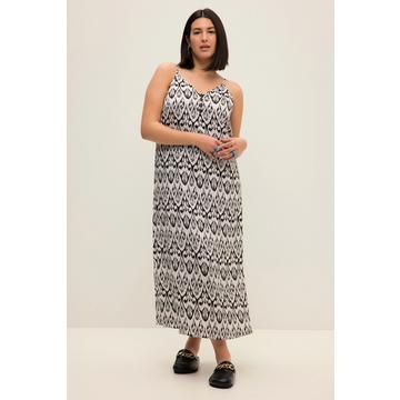 Robe maxi ligne A à motif imprimé. Col en V et manches courtes