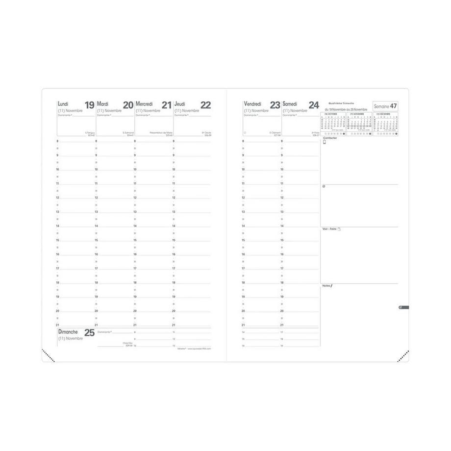 QUO-VADIS Quo Vadis - Agenda - 2025 - Ministre - Semainier Planning - Français - Club - Noir - 13 mois de décembre à décembre - 16x24 cm - Papier Clairefontaine blanc - Fabrication française  