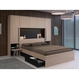 Vente-unique Letto con vani portaoggetti 160 x 200 cm Con LED Naturale e Nero + Rete - VELONA  